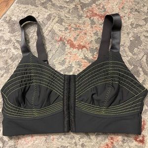 Fabletics sports bra size small dark grey and neon yellow stitching
